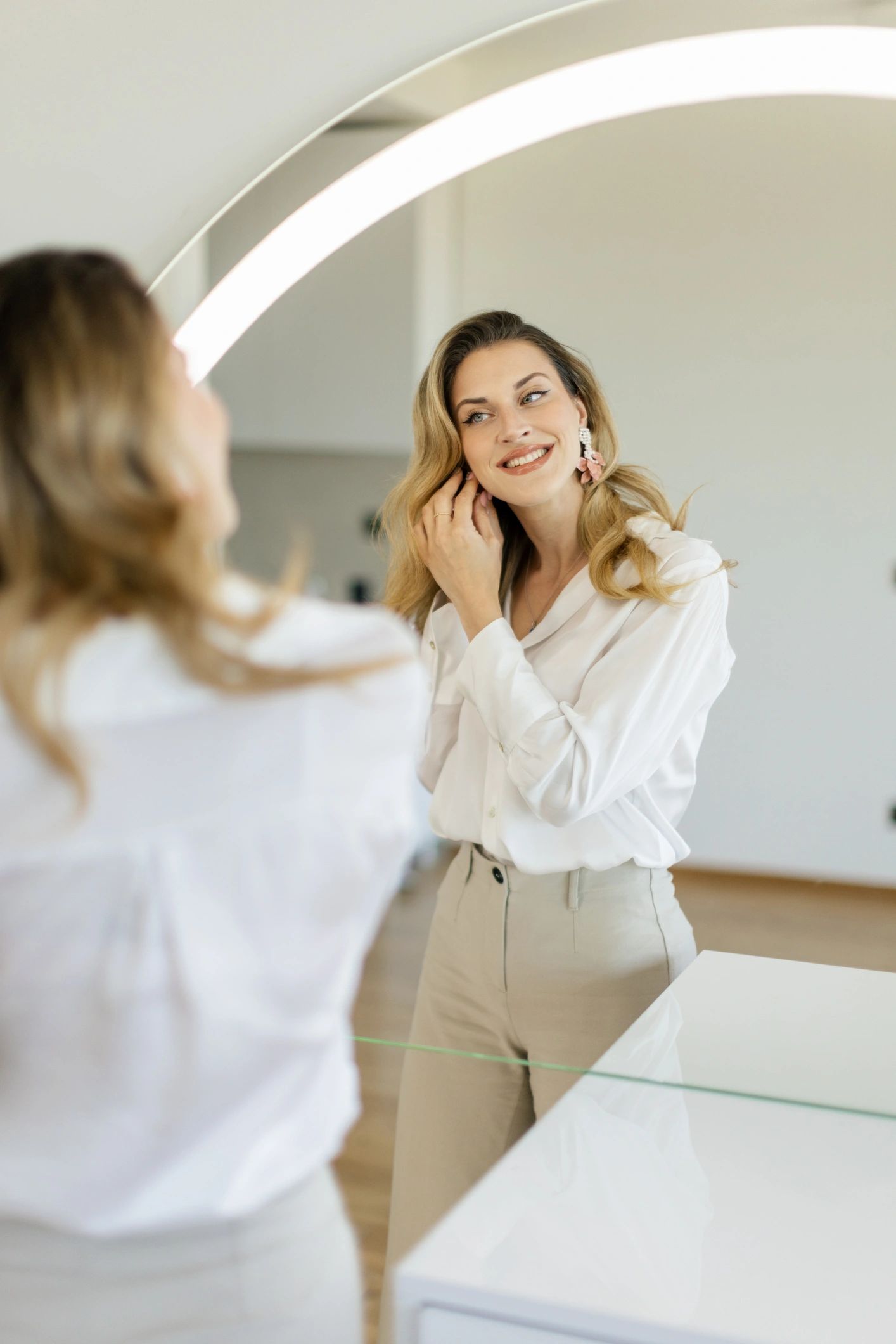 happy woman with stylish home accessories