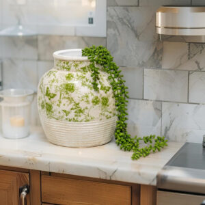 Hand-Potted Glazed Green Stoneware-Look Vase